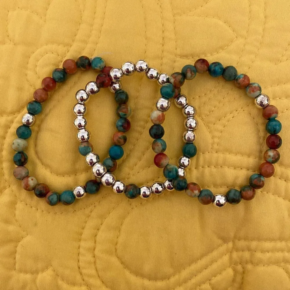 Set of 3 Handmade Elastic Genuine Stone Bracelets